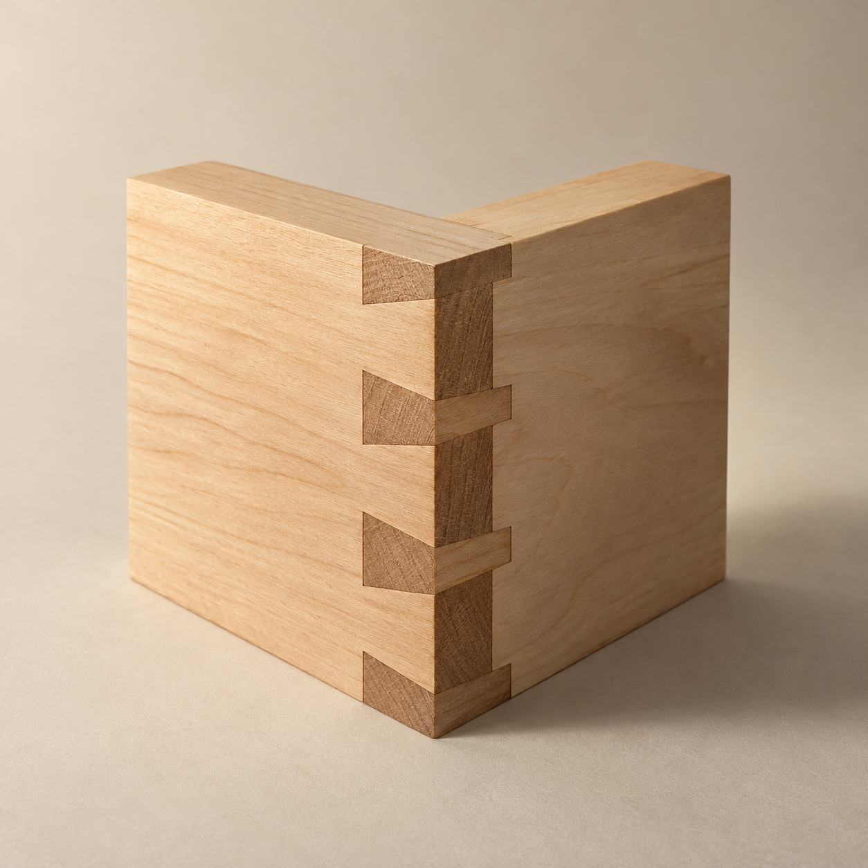 Two pieces of wood joined with a precise dovetail joint
