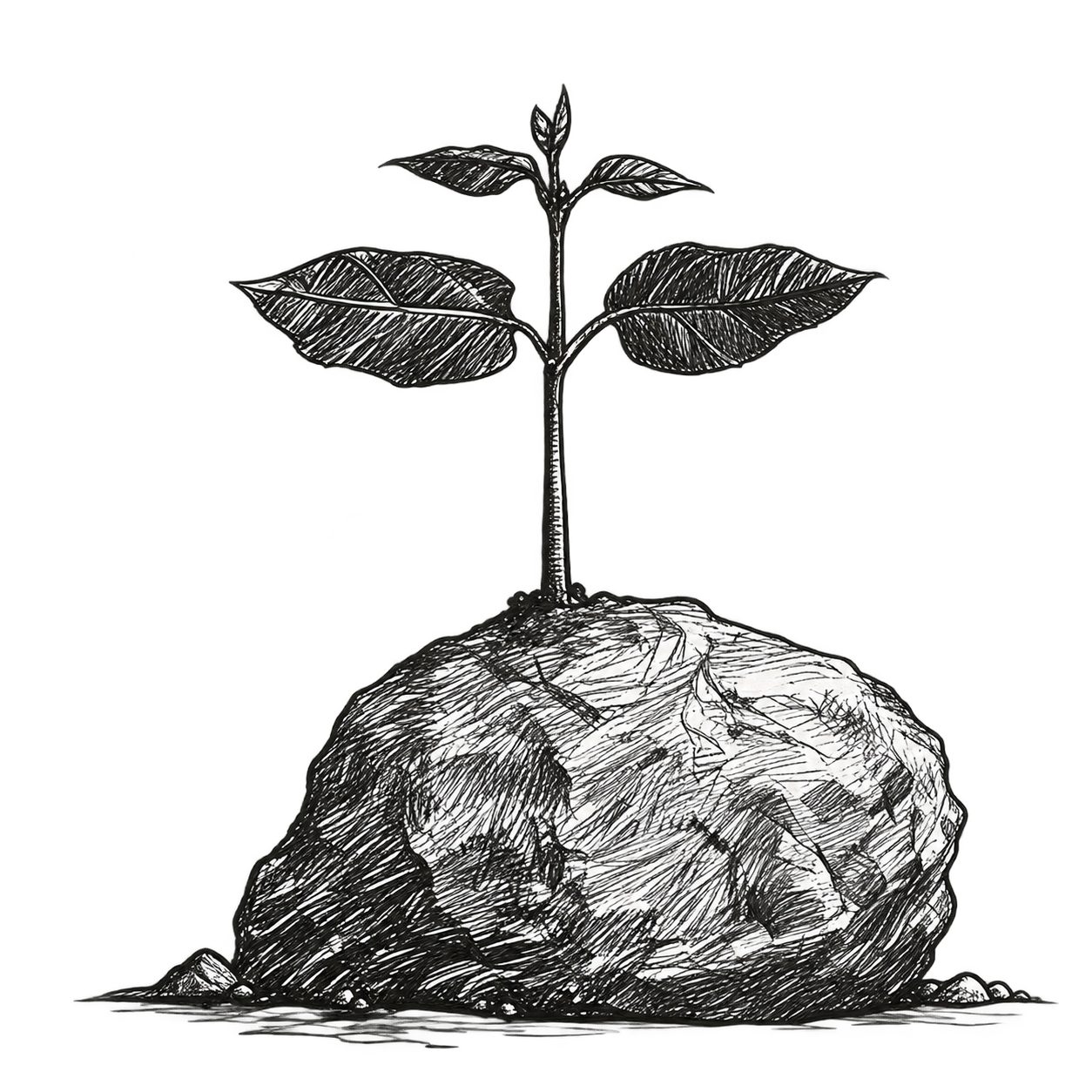 Ink sketch of a plant growing from a rock