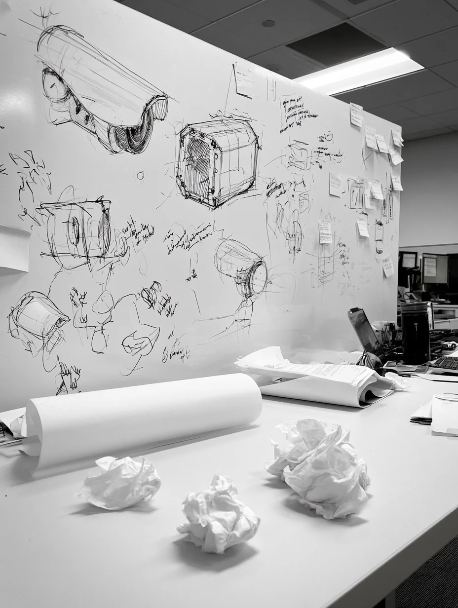 Design sketches and discarded concepts during product development